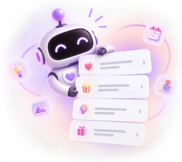 El robot de youmysoul con la lista compartida de planes de una pareja